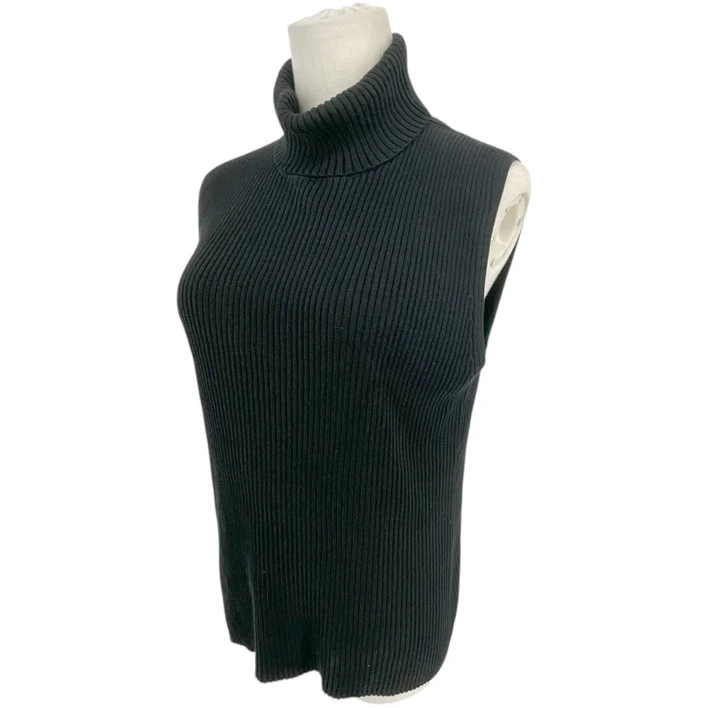 Chicos Black Ribbed‎ Sleeveless Turtleneck Silk Blend Sweater Top Womens Sz 1 Sm